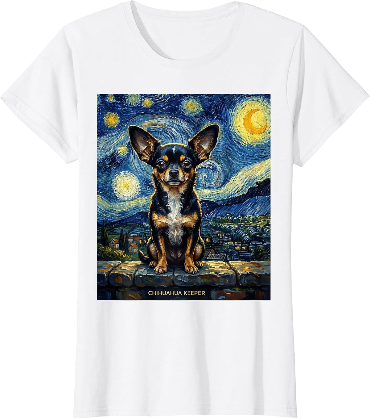 Chihuahua Keeper Van Gogh Style Starry Night Dog Breed T-Shirt - White