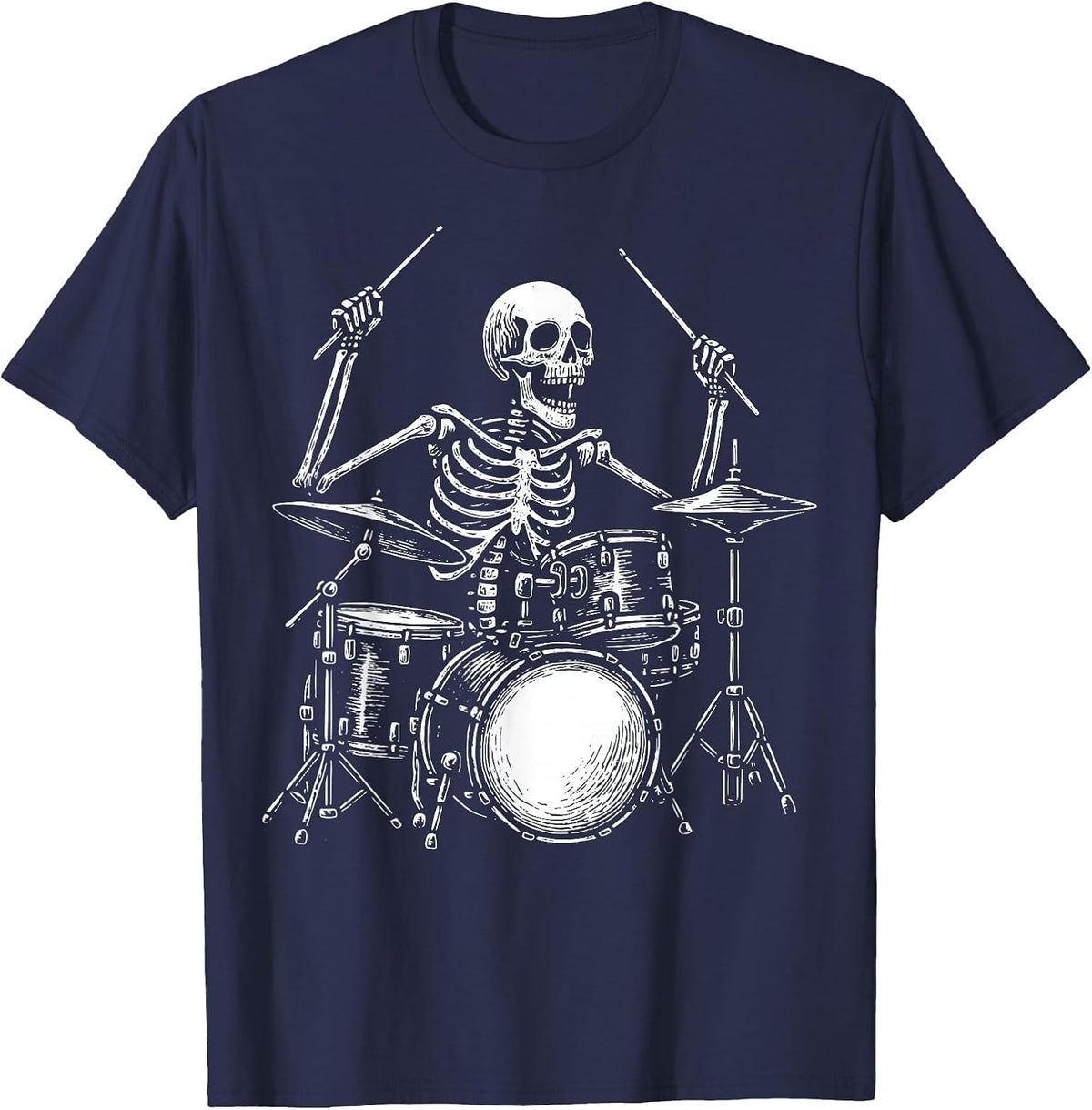 Skeleton Drummer Drums T-Shirt - Navy Blue