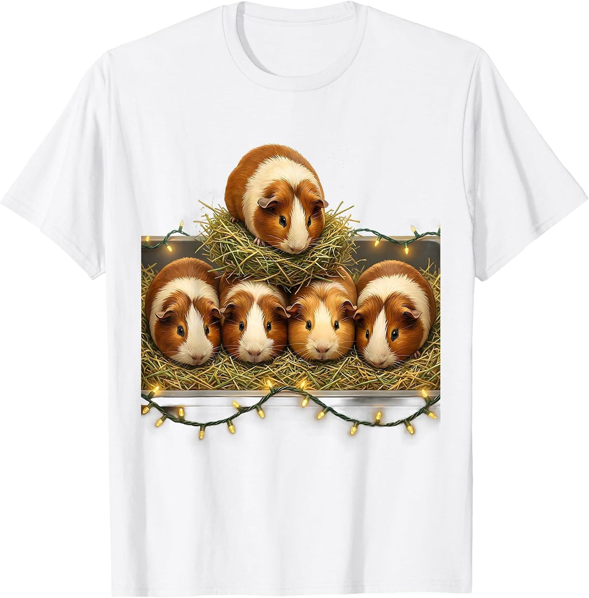 Men's Guinea Pig Christmas Lights Pet Lover Holiday Humor T-Shirt - White