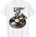 Men's Grunge Scratched Record Player Smoke Art T-Shirt - White