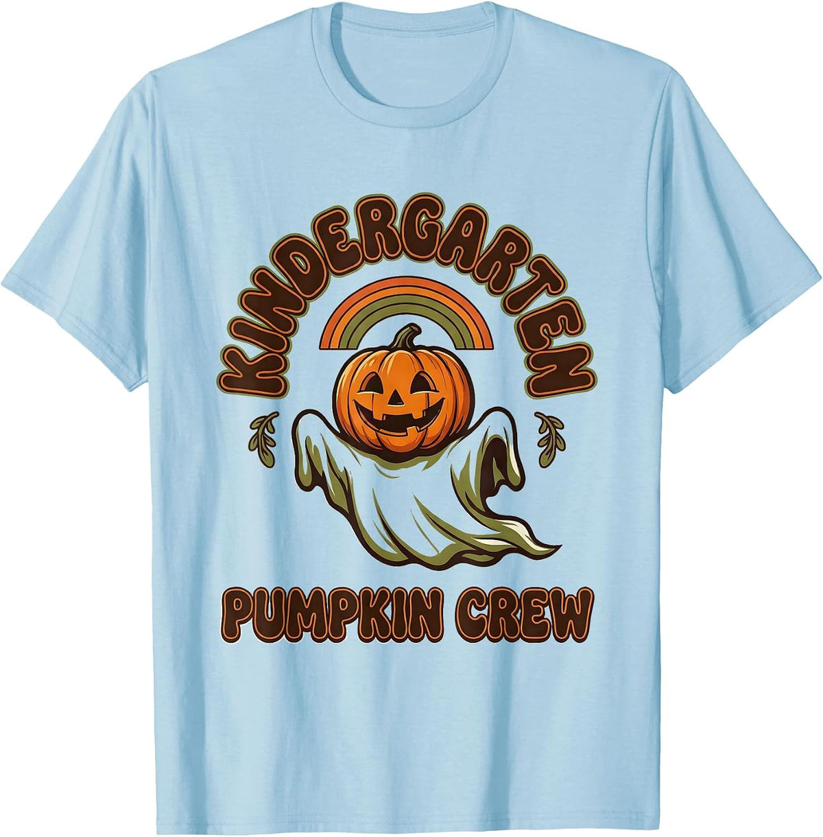 Men's Kindergarten Pumpkin Crew Retro 70s Halloween Teacher T-Shirt - Baby Blue