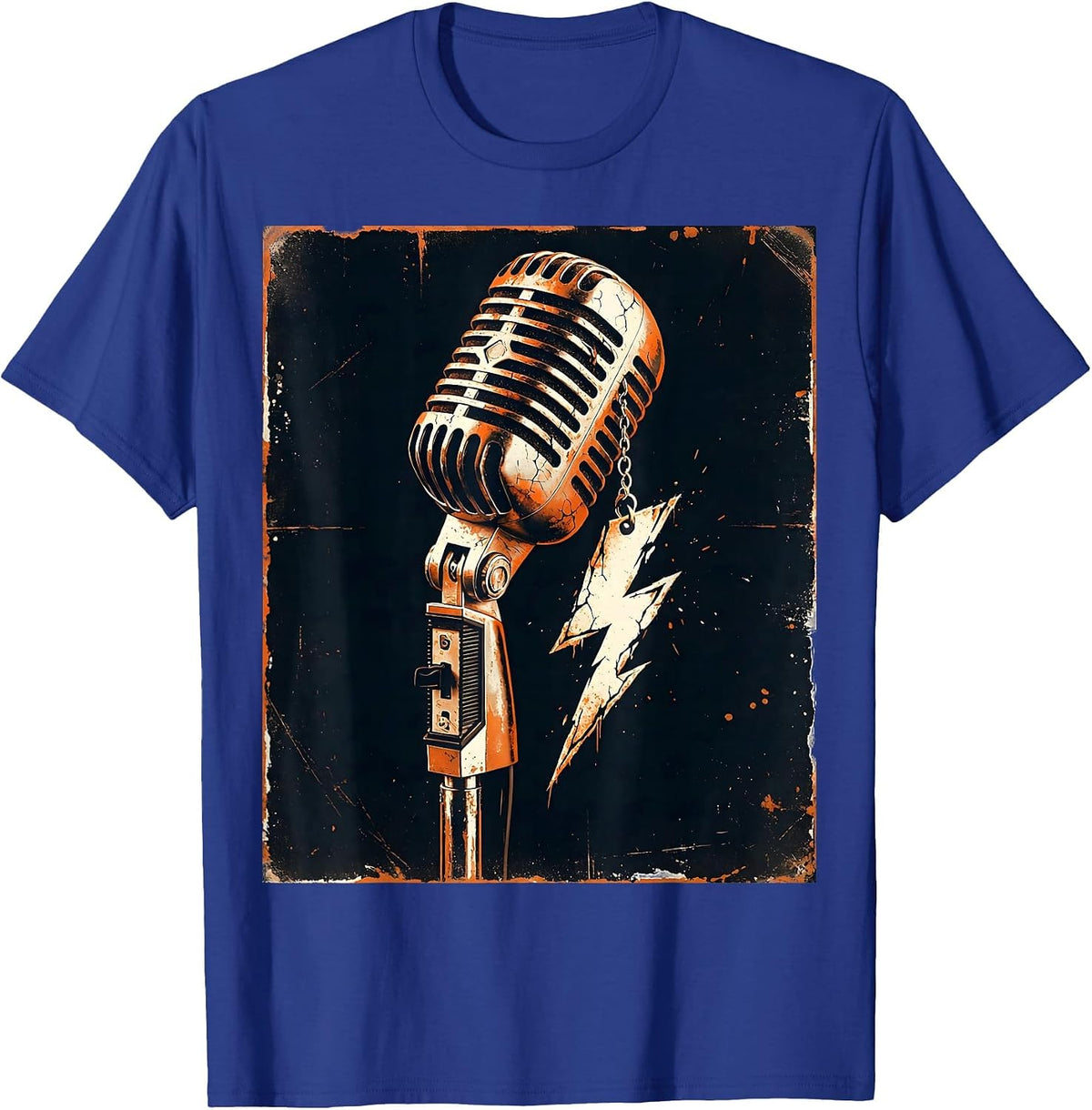 Lightning Bolt Earring Microphone Stand Band Tee T-Shirt - Royal Blue