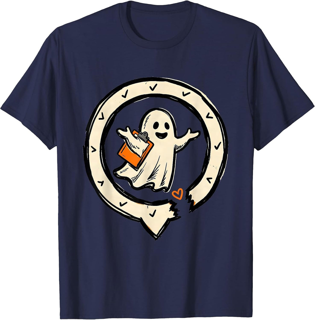 Men's Sealed Ghost Badge Mental Health Halloween Wellness Humor T-Shirt - Navy Blue
