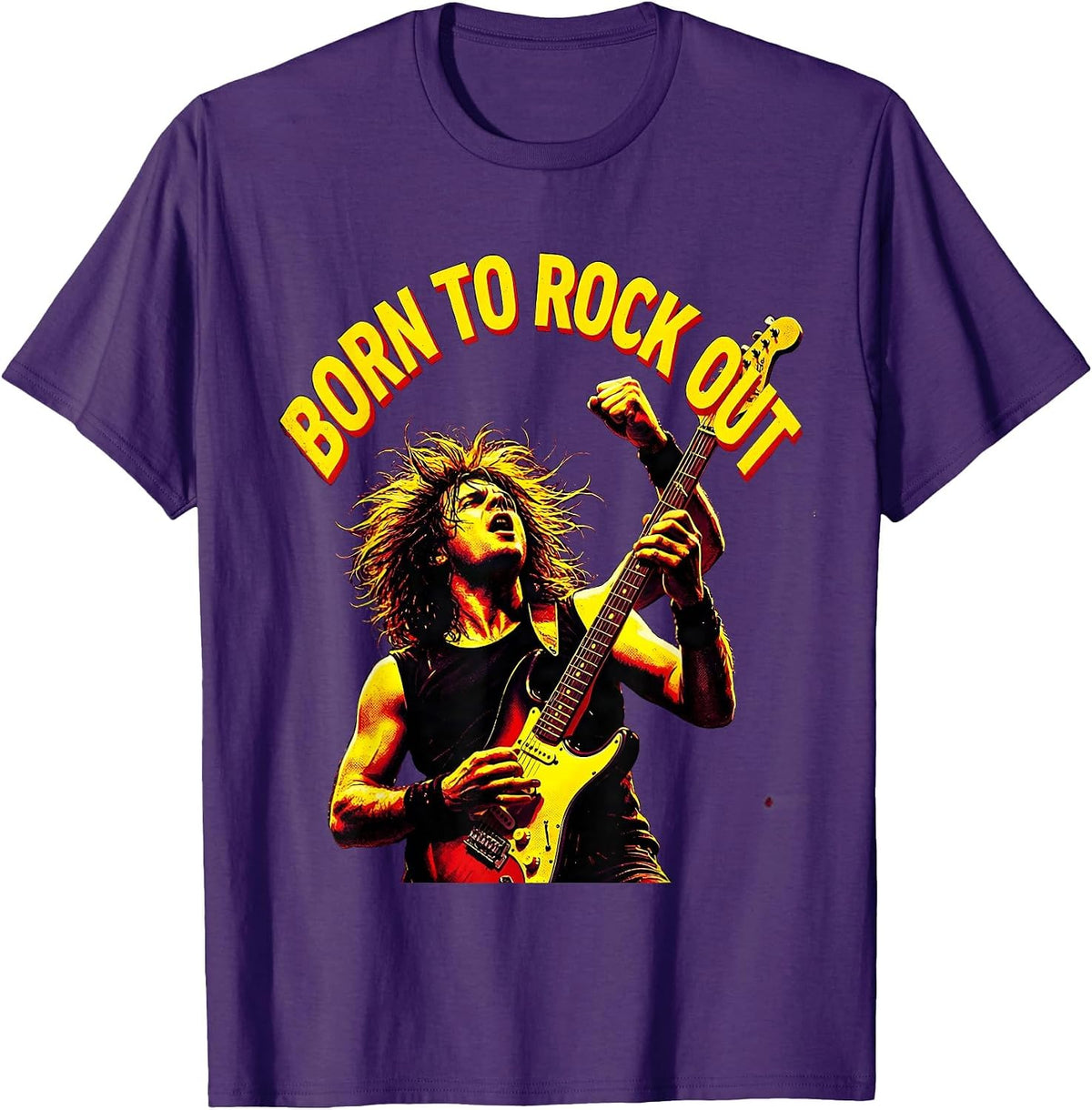 Men's Born to Rock Out Retro 80s Music Design T-Shirt - Purple