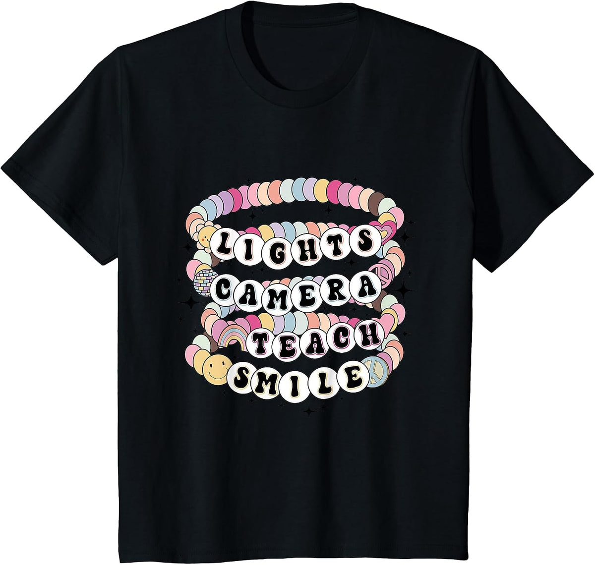 Funny Lights Camera Teach Smile Teacher Back to School T-Shirt - Black