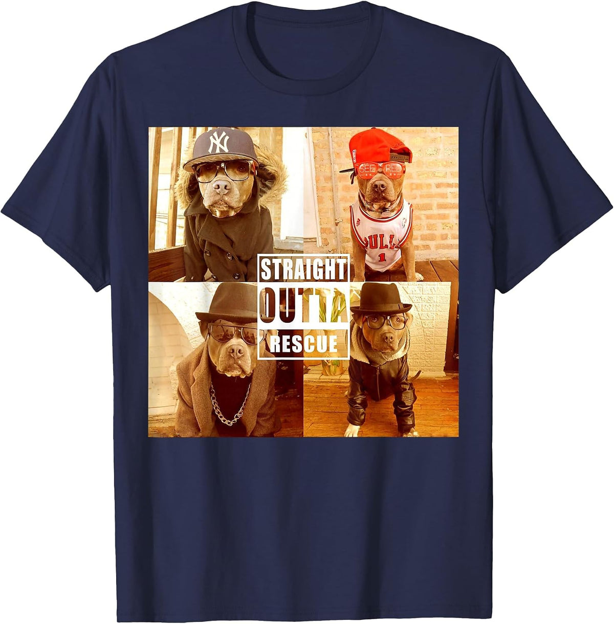 Pitbull Love Straight Outta Rescue Funny Pit Bull T-Shirt T-Shirt - Navy Blue