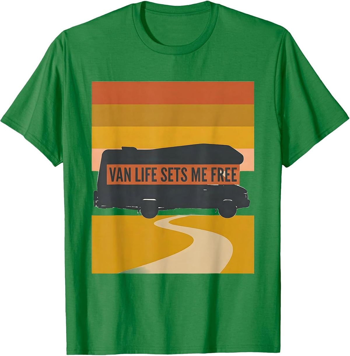 Men's Van Life Sets Me Free Retro Vintage Van Dweller Nomad Pride T-Shirt - Kelly Green