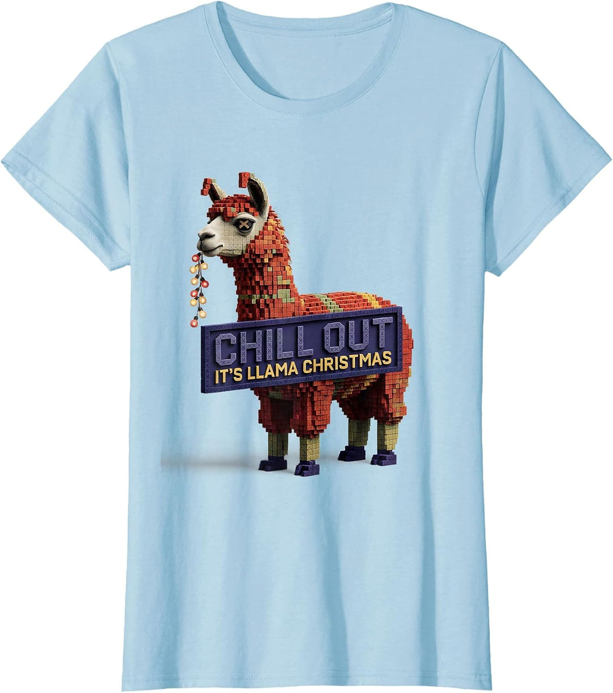 Chill Out, It's Llama Christmas Funny Llama Lover Christmas T-Shirt - Baby Blue