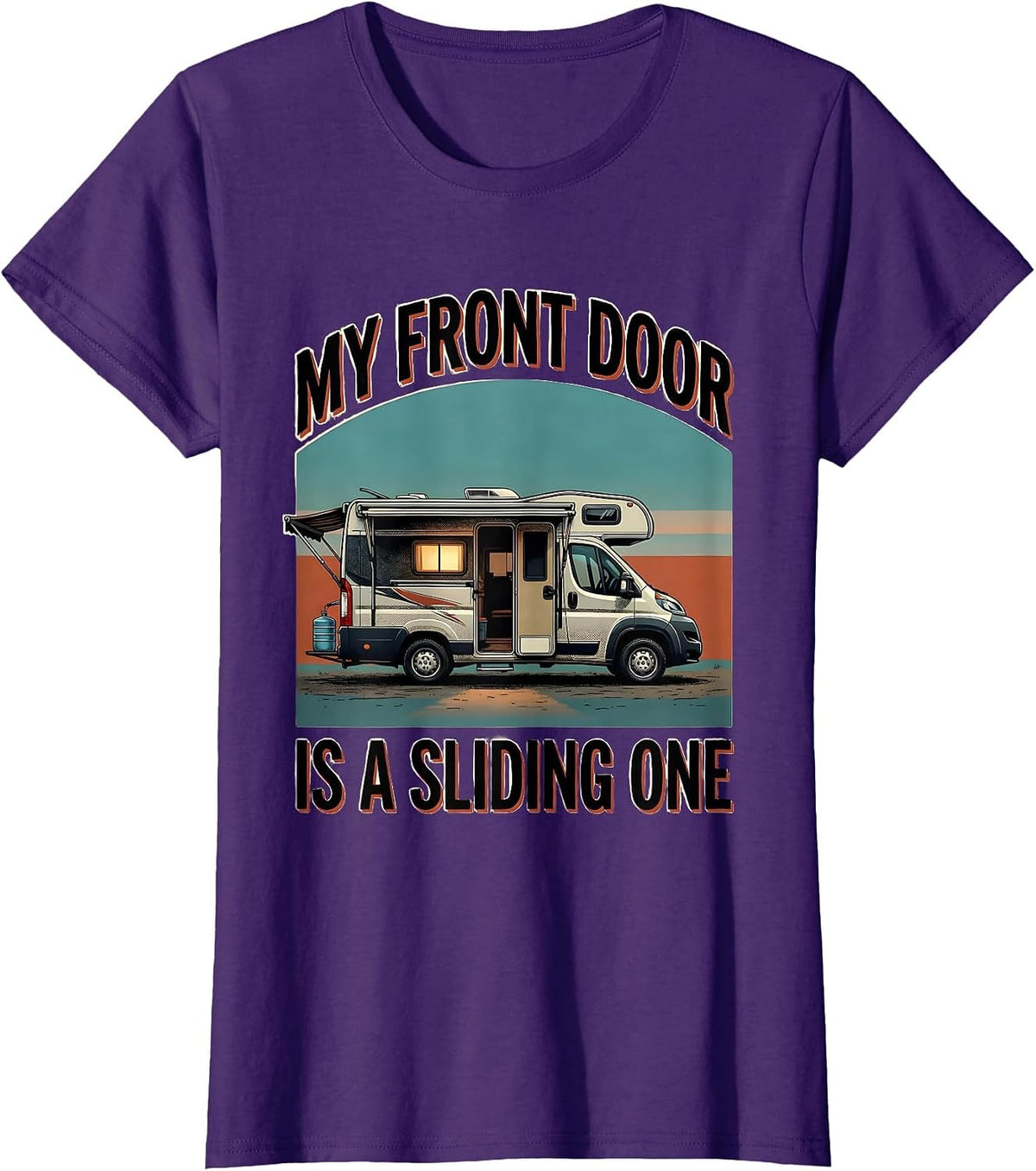 Women's My Front Door Is A Sliding One Retro Van Life Road Trip T-Shirt - Purple