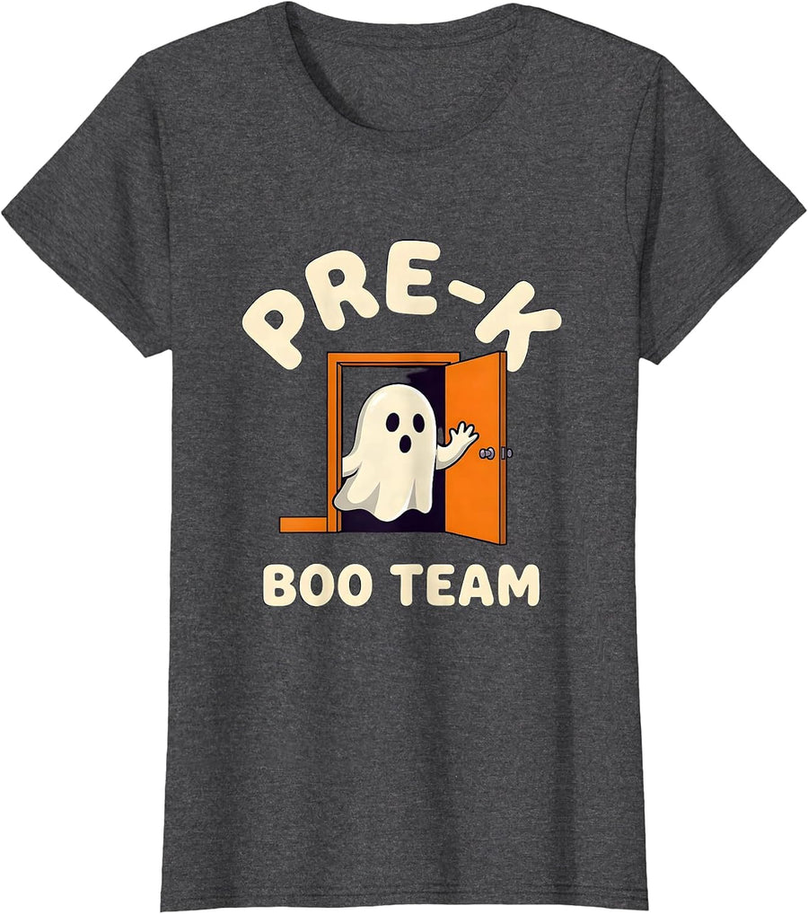 Women's Pre-K Boo Team Playful Halloween School Teacher Student Crew T-Shirt - Dark Heather Grey