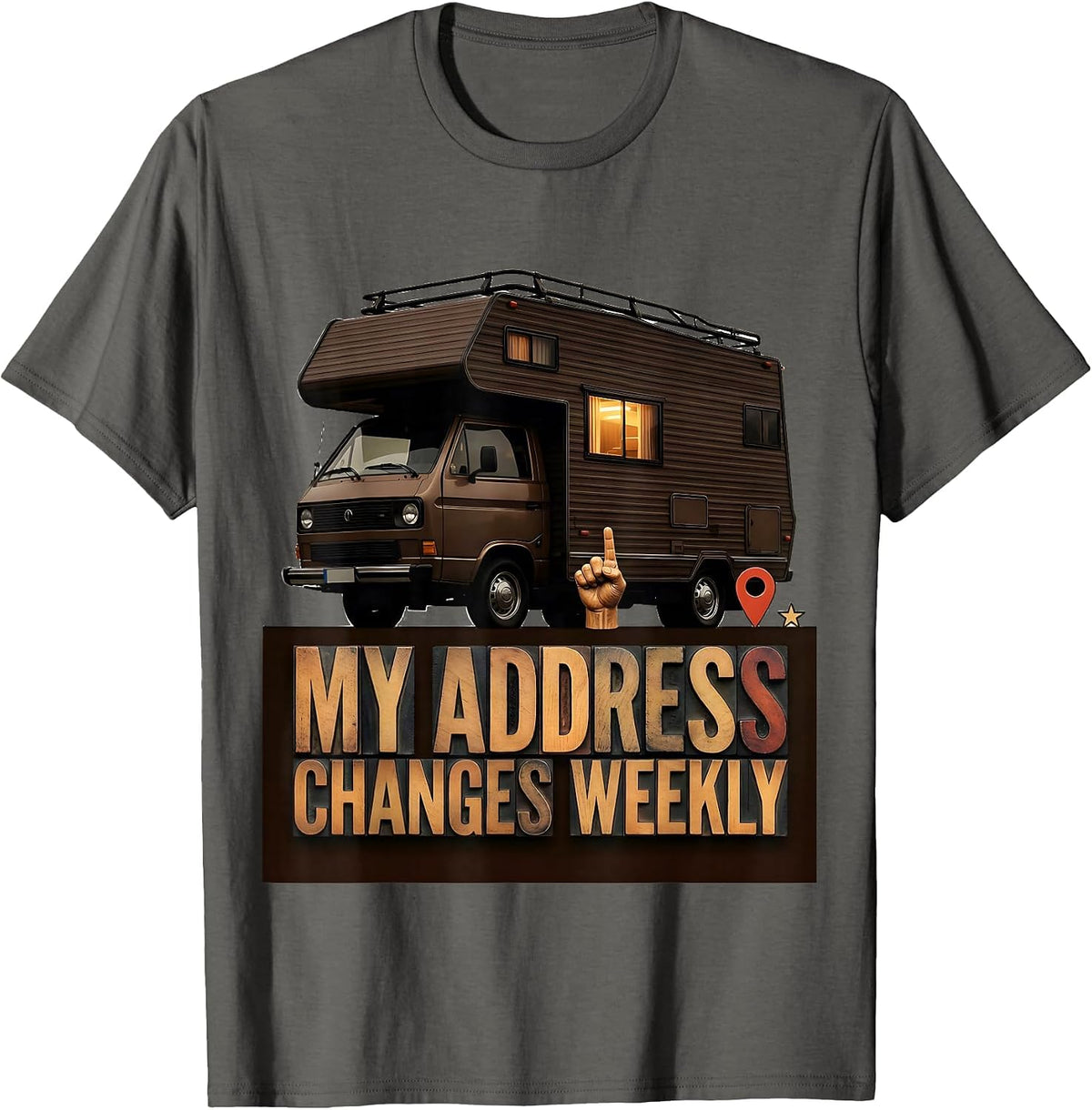 Men's My Address Changes Weekly Retro Van Life Nomads Camper Van T-Shirt - Asphalt Grey