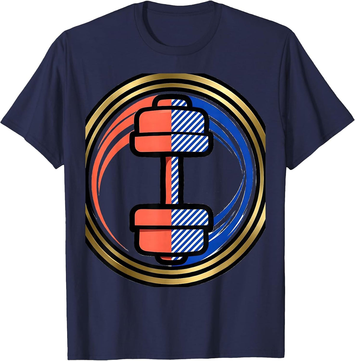 Dumbbell Lift Athleisure Graphic Design T-Shirt - Navy Blue