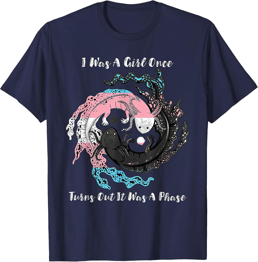 Transgender I was A Girl Once LGBTQ Solotl Transsexual Flag T-Shirt - Navy Blue