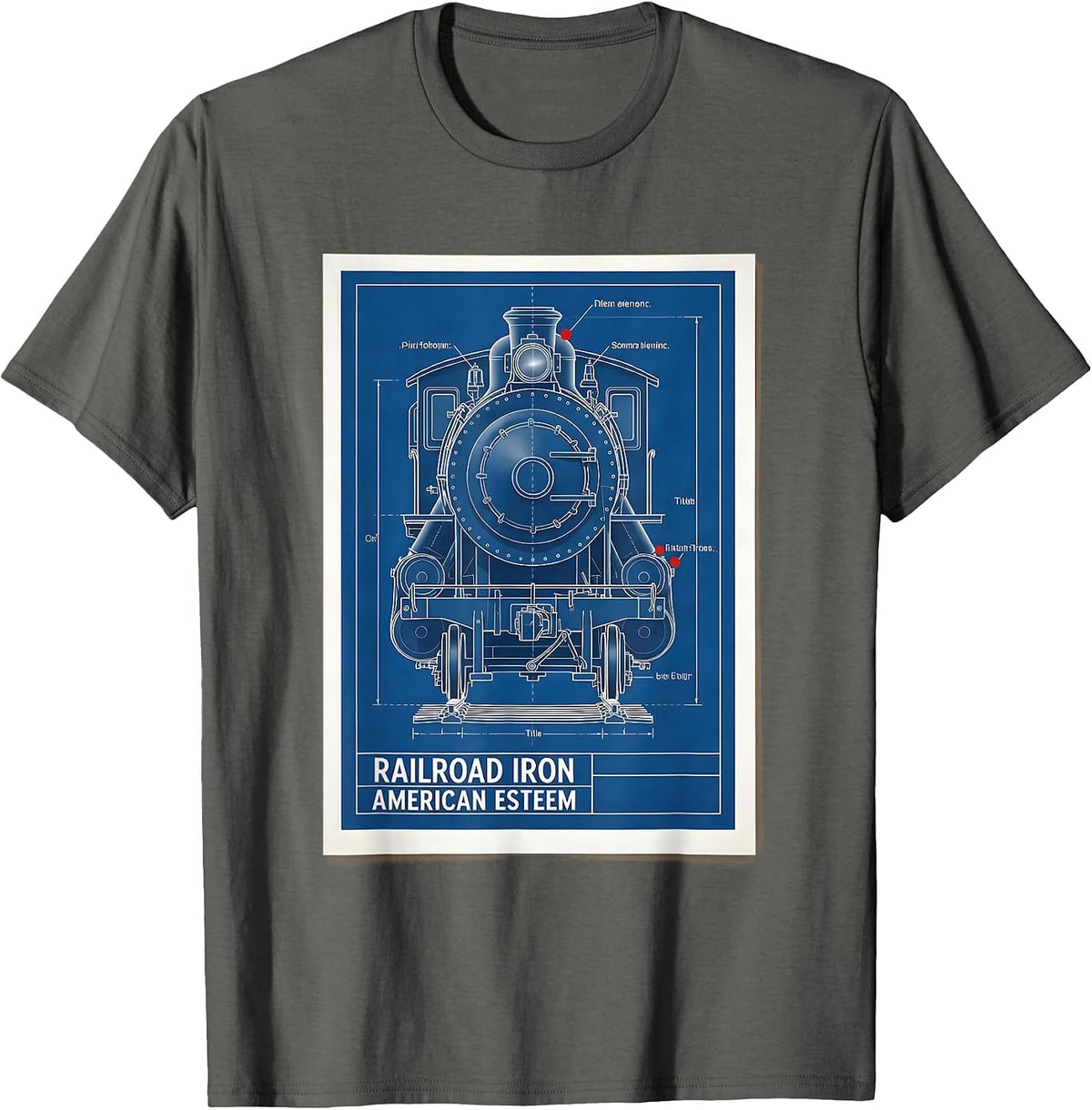 Railroad Iron, American Esteem Steam Locomotive Train T-Shirt - Asphalt Grey