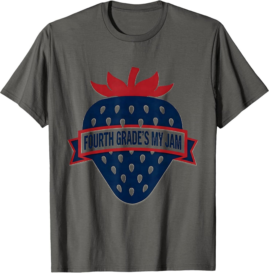 Fourth Grade's My Jam Strawberry Teacher Back To School T-Shirt - Asphalt Grey