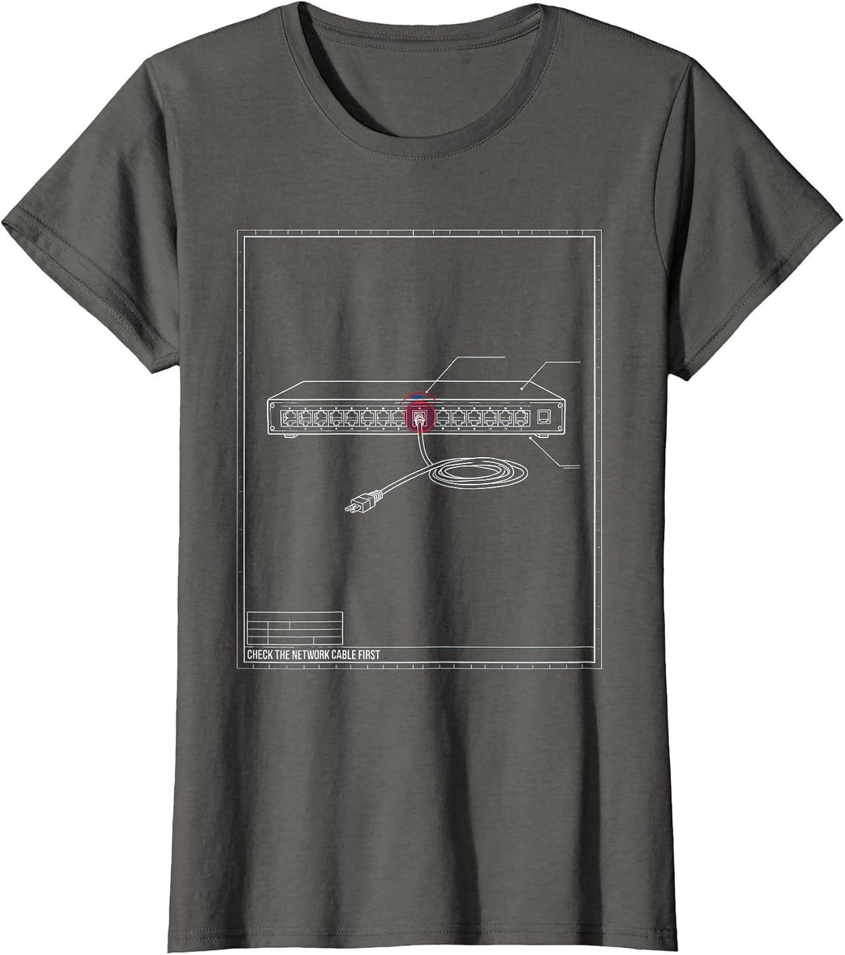 Women's Check The Network Cable First Technical Blueprint IT Support T-Shirt - Asphalt Grey
