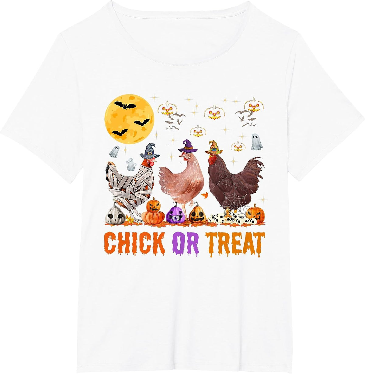 Fall Halloween Chicken Pumpkin Chick Or Treat Spooky T-Shirt - White