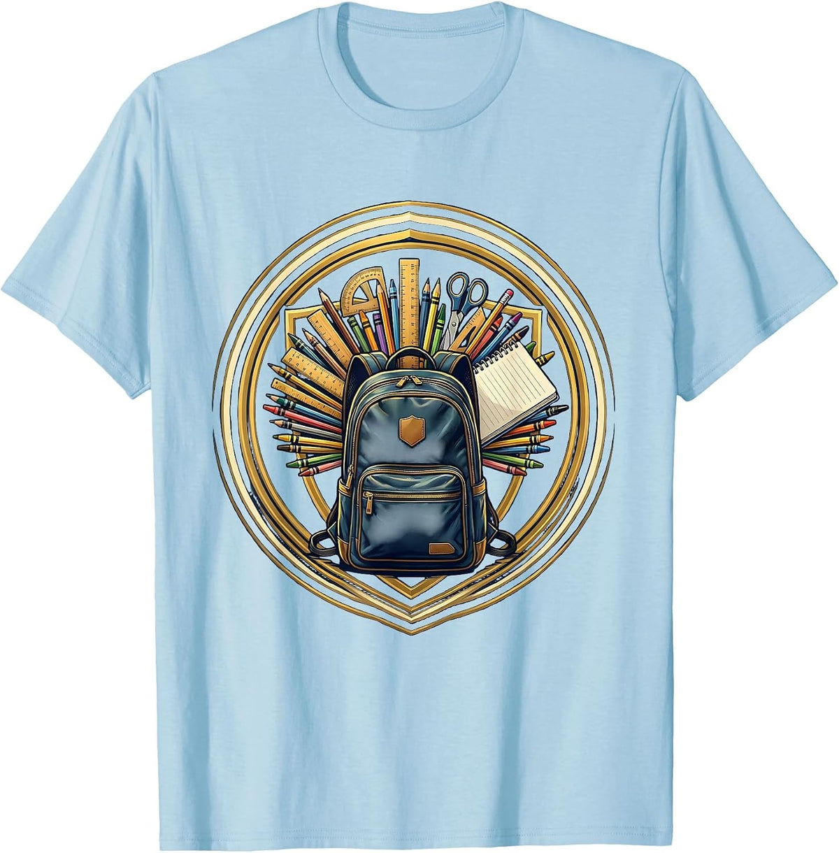 Men's 5th Grade Teacher Backpack School Supplies Graphic T-Shirt - Baby Blue