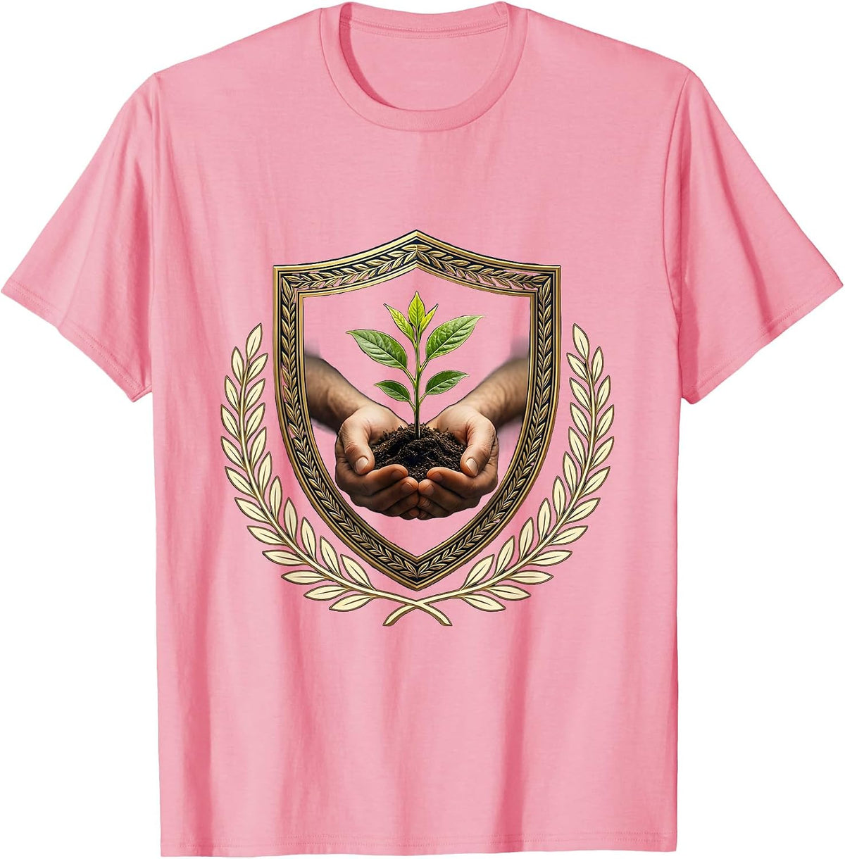 Men's Paraprofessional Hand Planting Seedling Design T-Shirt - Pink