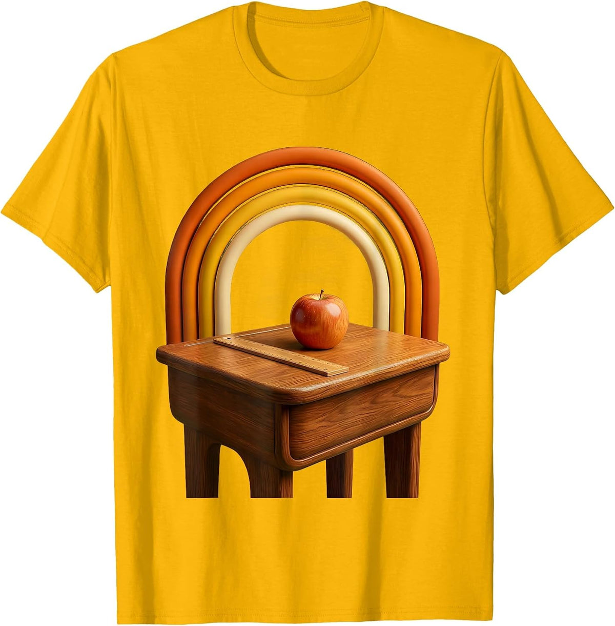 Men's Paraprofessional Desk Apple Ruler Illustration T-Shirt - Golden Yellow
