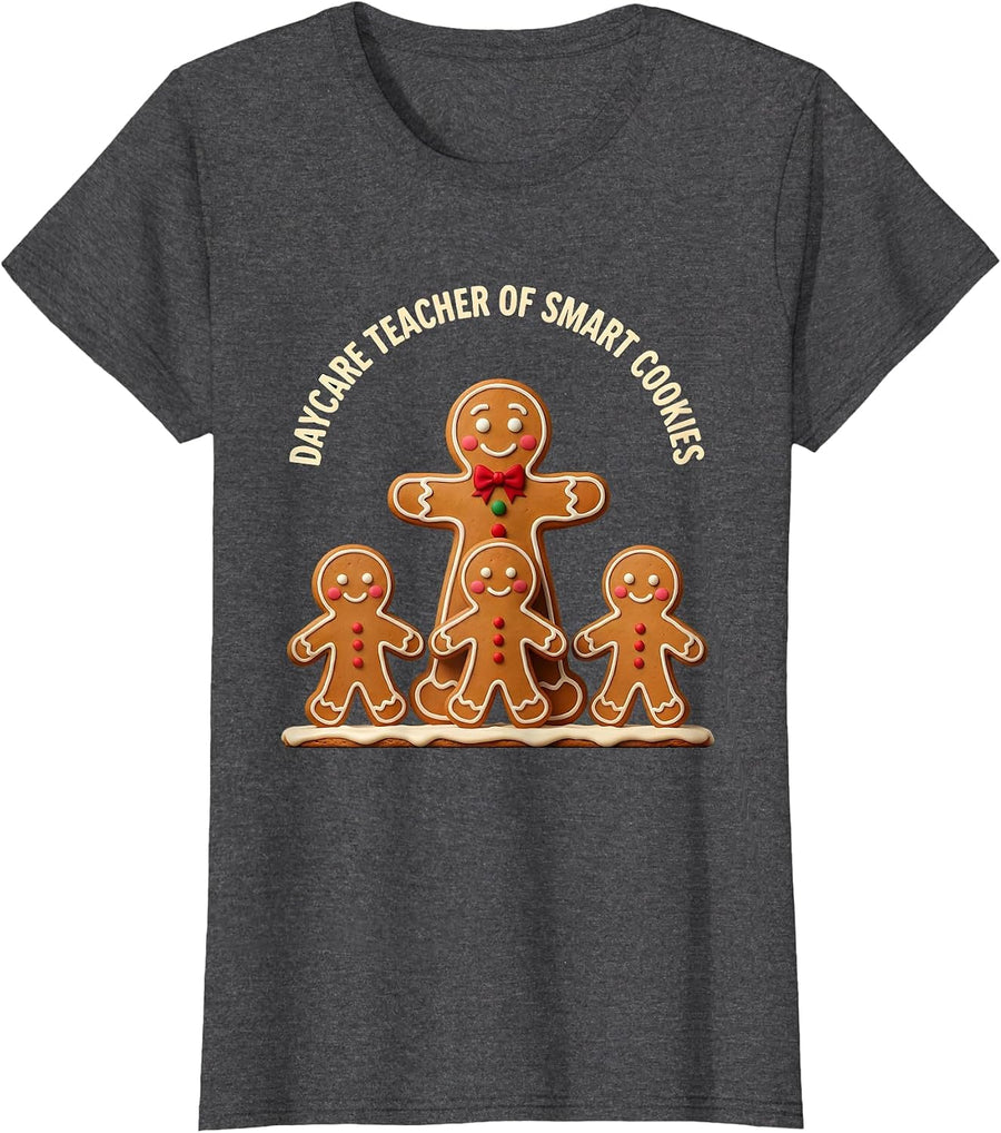 Women's Daycare Teacher Of Smart Cookies Cute Gingerbread Christmas T-Shirt - Dark Heather Grey