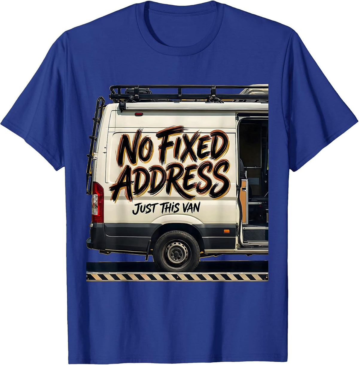 Men's No Fixed Address, Just This Van Vintage Van Life Nomad Road T-Shirt - Royal Blue