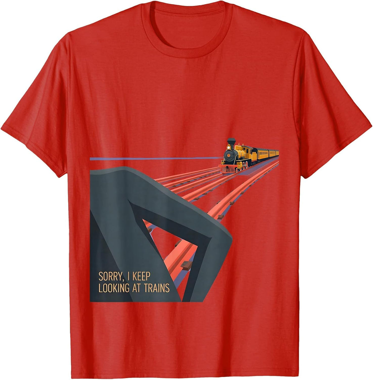 Men's Sorry, I Keep Looking At Trains Funny Train Enthusiast Model T-Shirt - Red