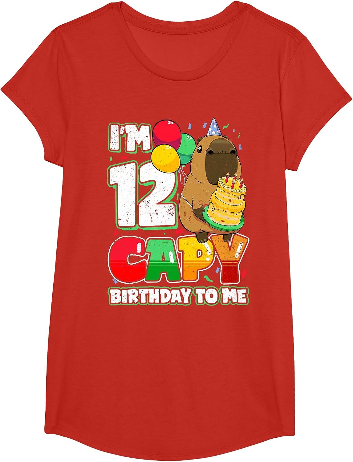 12 Years Old Capy Birthday to me 12th Birthday Capybara T-Shirt - Girls Red