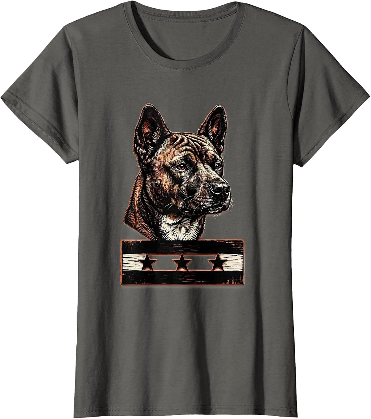 Women's Basenji Head Wood Type Patriotic Dog Dad T-Shirt - Asphalt Grey