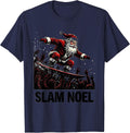Slam Noel Funny Heavy Metal Christmas Rock On Santa T-Shirt - Navy Blue