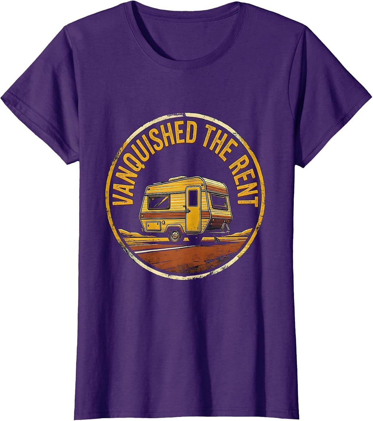 Women's Vanquished The Rent Vintage Van Life Camper Nomad Pride T-Shirt - Purple