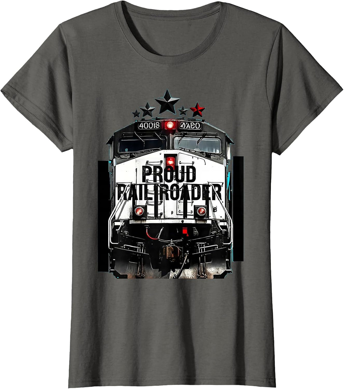 Women's Proud Railroader Brutalist Graphic Railroad Worker Patriotic T-Shirt - Asphalt Grey