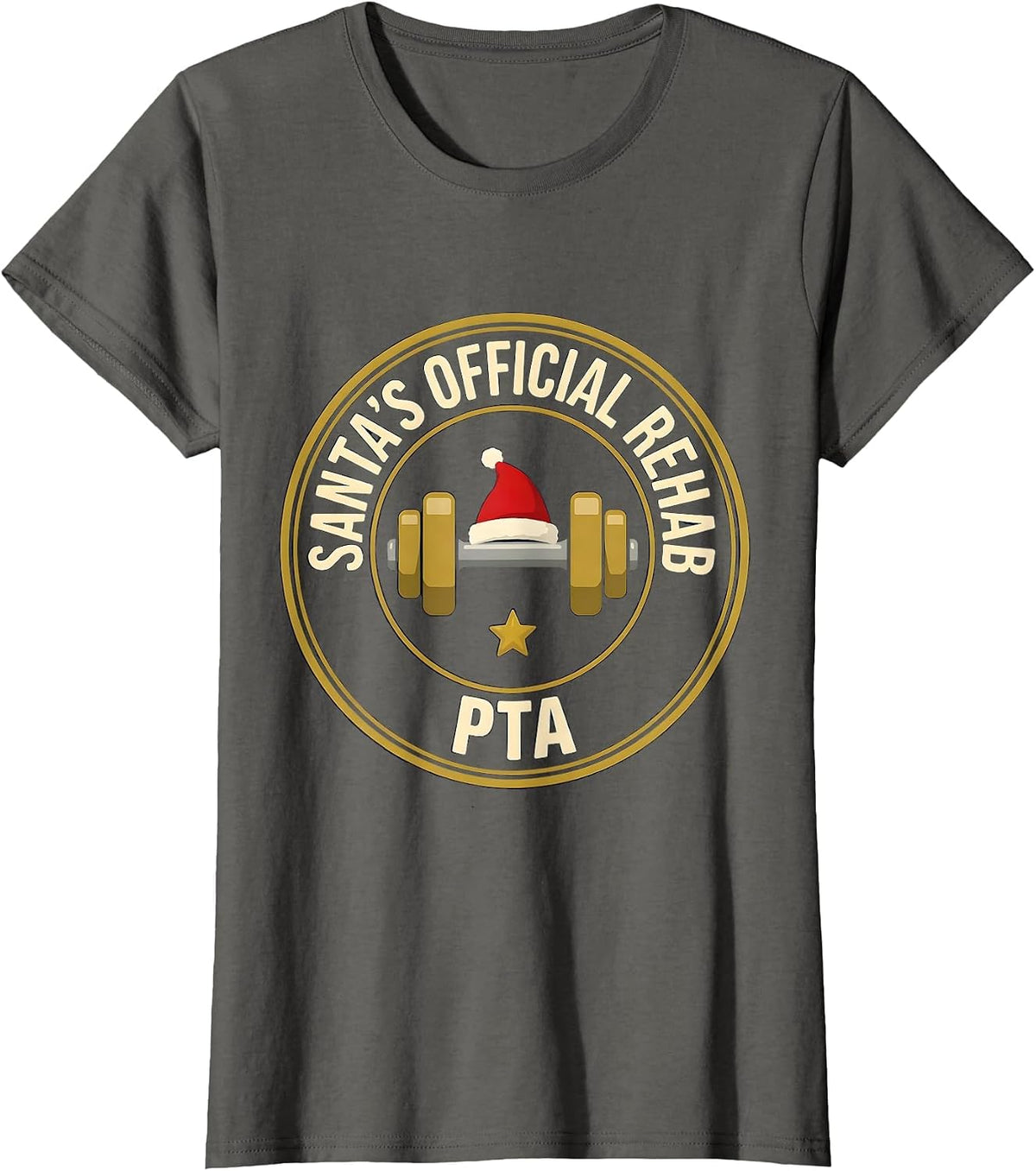 Women's Santa's Official Rehab PTA Funny Physical Therapy Christmas T-Shirt - Asphalt Grey