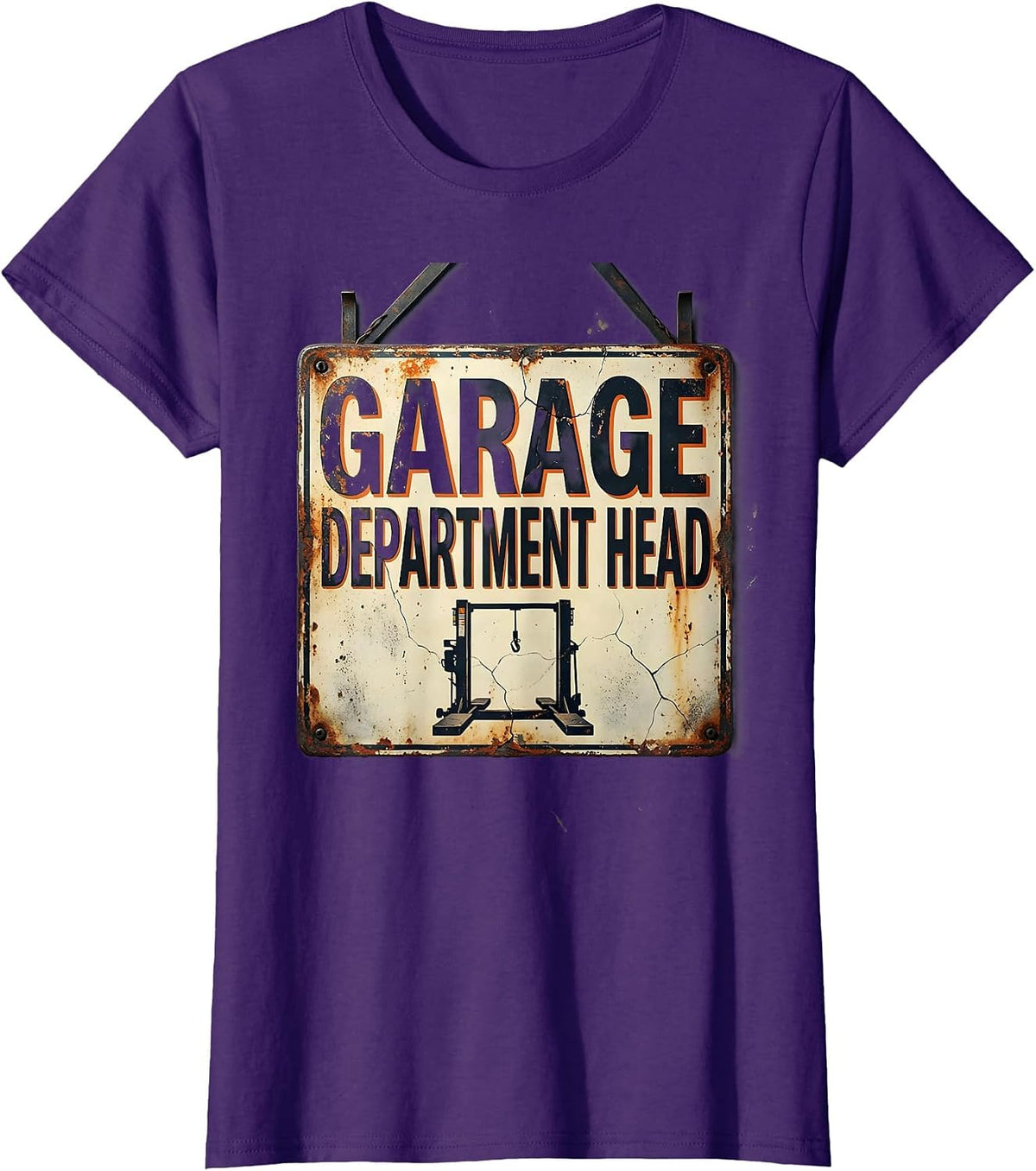 Women's Garage Department Head Distressed Mechanic Dad Joke Car Guy T-Shirt - Purple