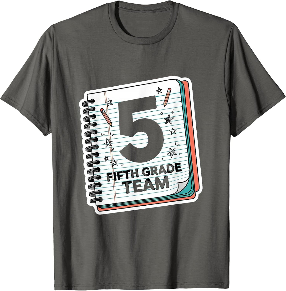 Men's Fifth Grade Team Playful Teacher Back to School Sticker T-Shirt - Asphalt Grey