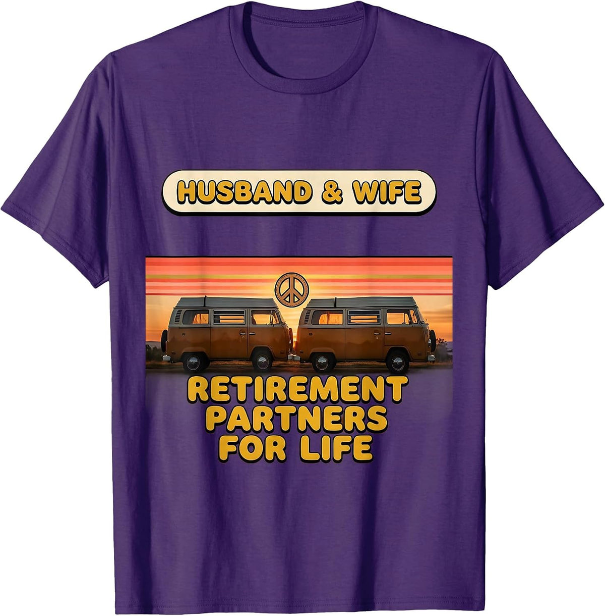 Men's Husband & Wife Retirement Partners For Life Retro T-Shirt - Purple