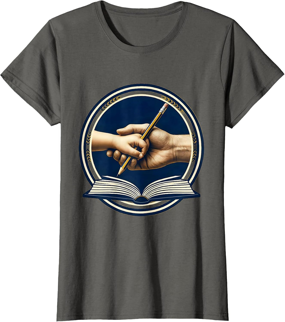 Women's Paraprofessional Hands Guiding Child Learning Art T-Shirt - Asphalt Grey
