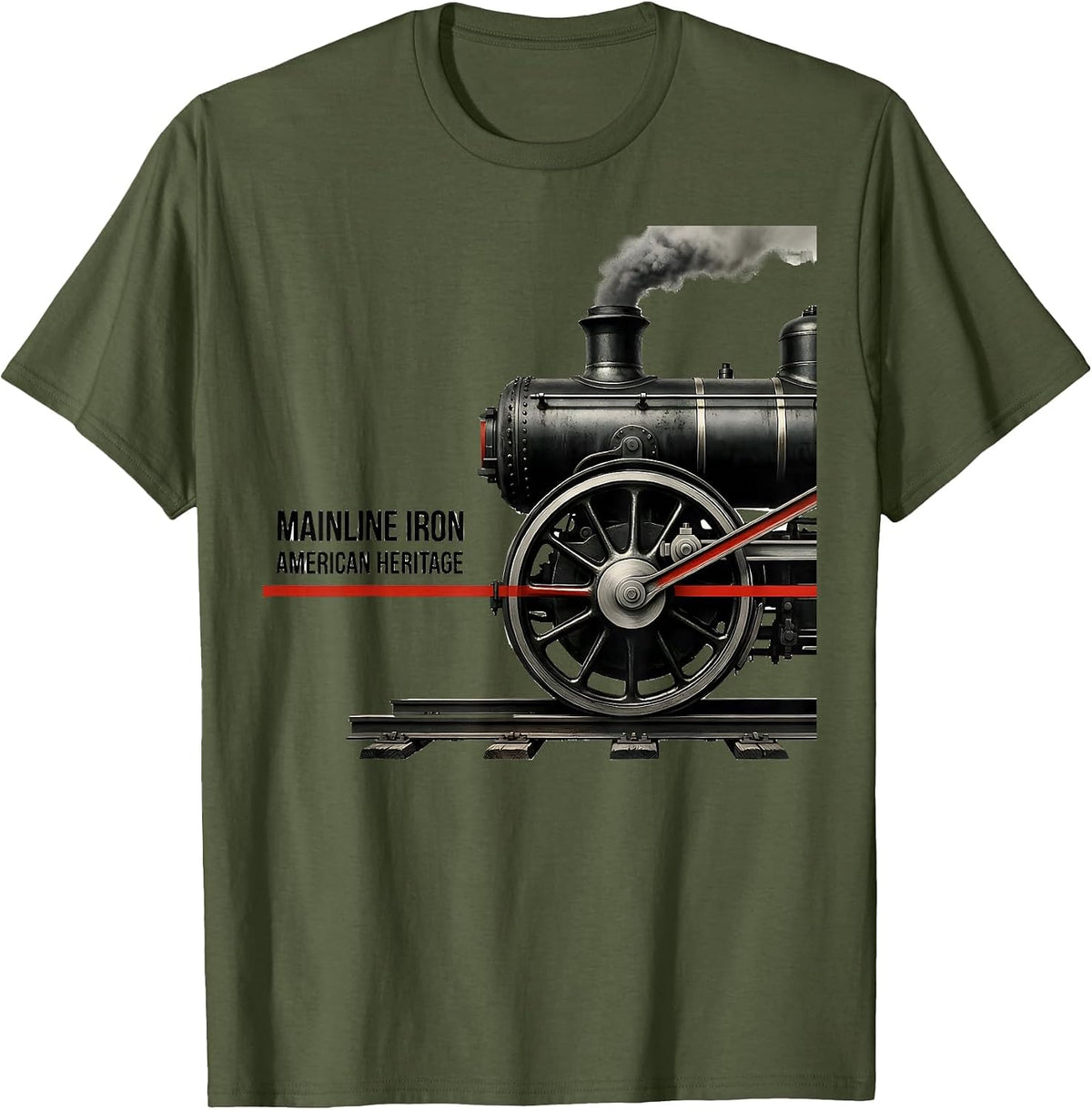 Mainline Iron American Heritage Vintage Steam Locomotive T-Shirt - Olive Green