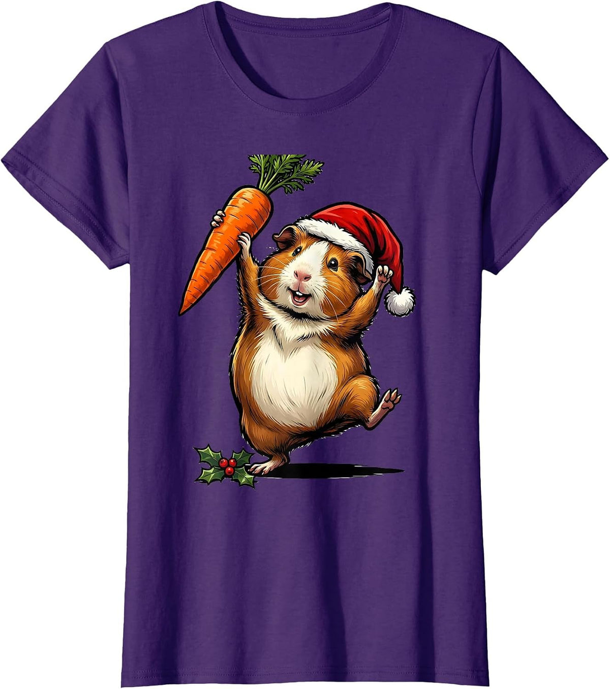 Women's Guinea Pig Santa Hat Funny Christmas Pet Lover T-Shirt - Purple