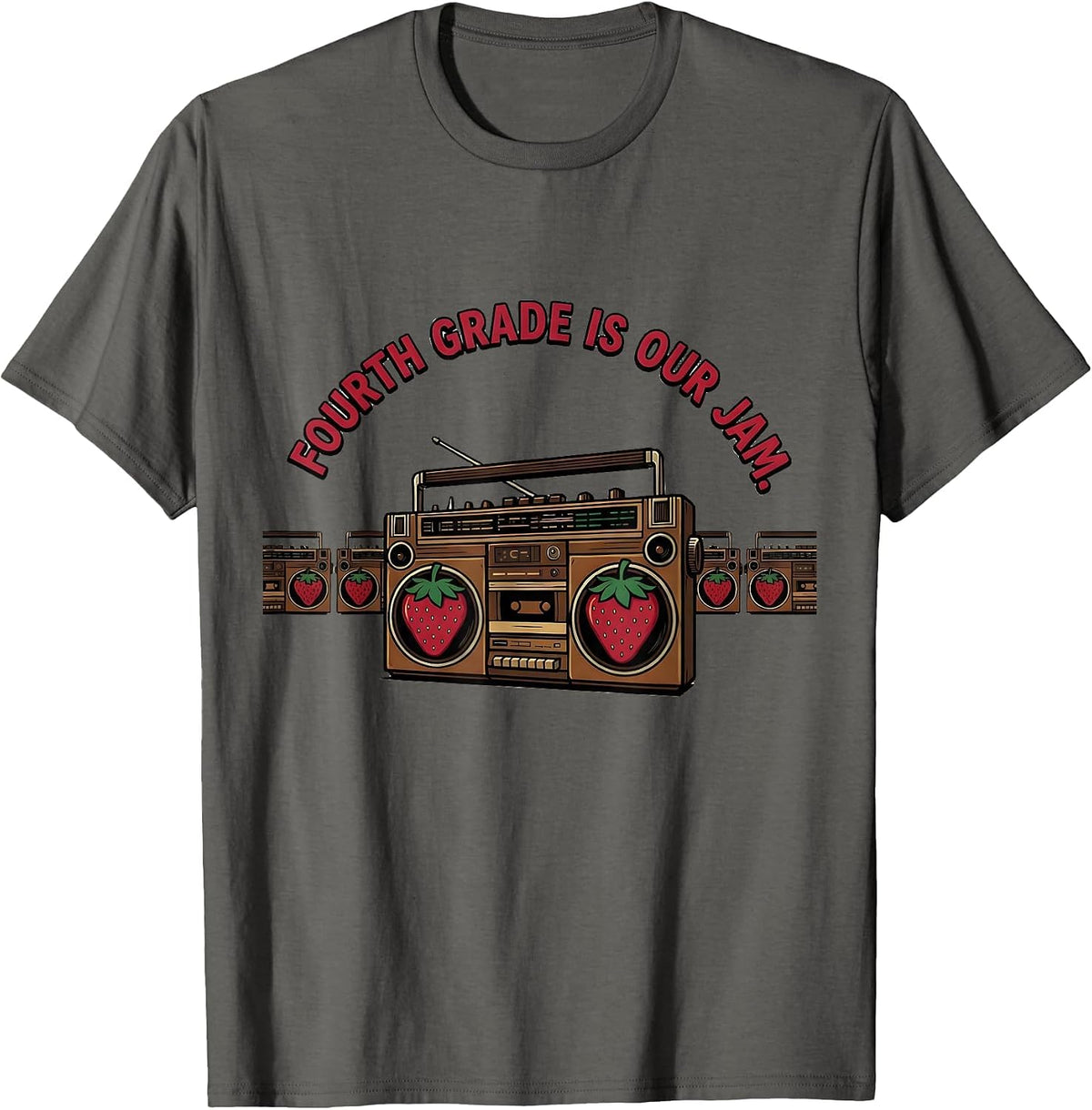 Men's Fourth Grade Is Our Jam Retro Boombox Teacher Student Back T-Shirt - Asphalt Grey