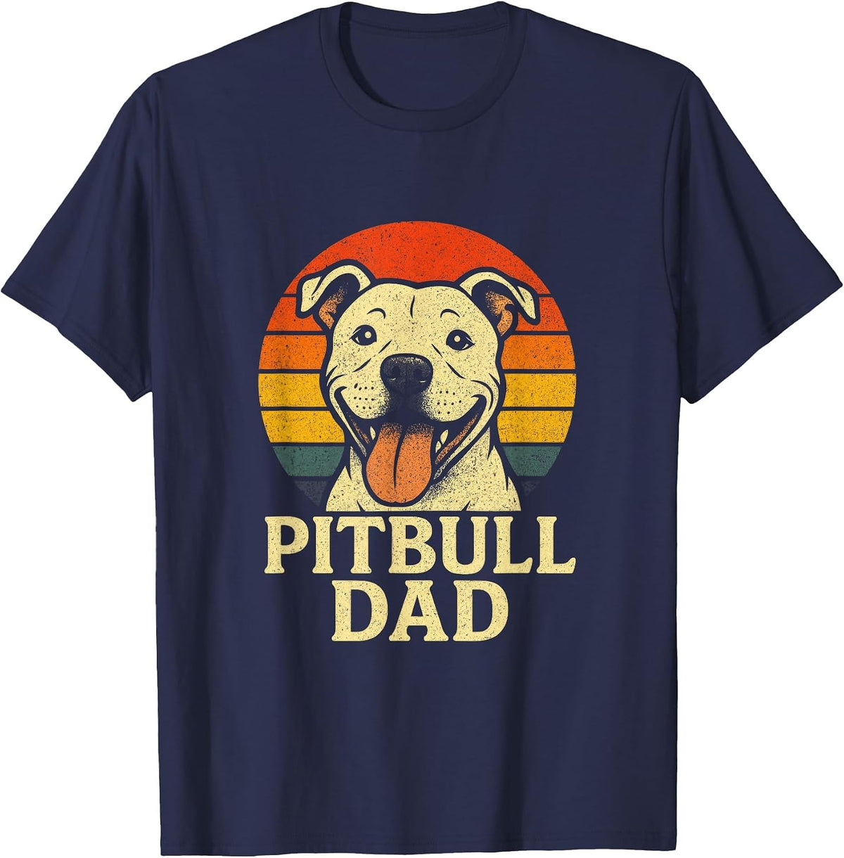 Pitbull DAD - Vintage Smiling Pitbull Lover T-Shirt - Navy Blue