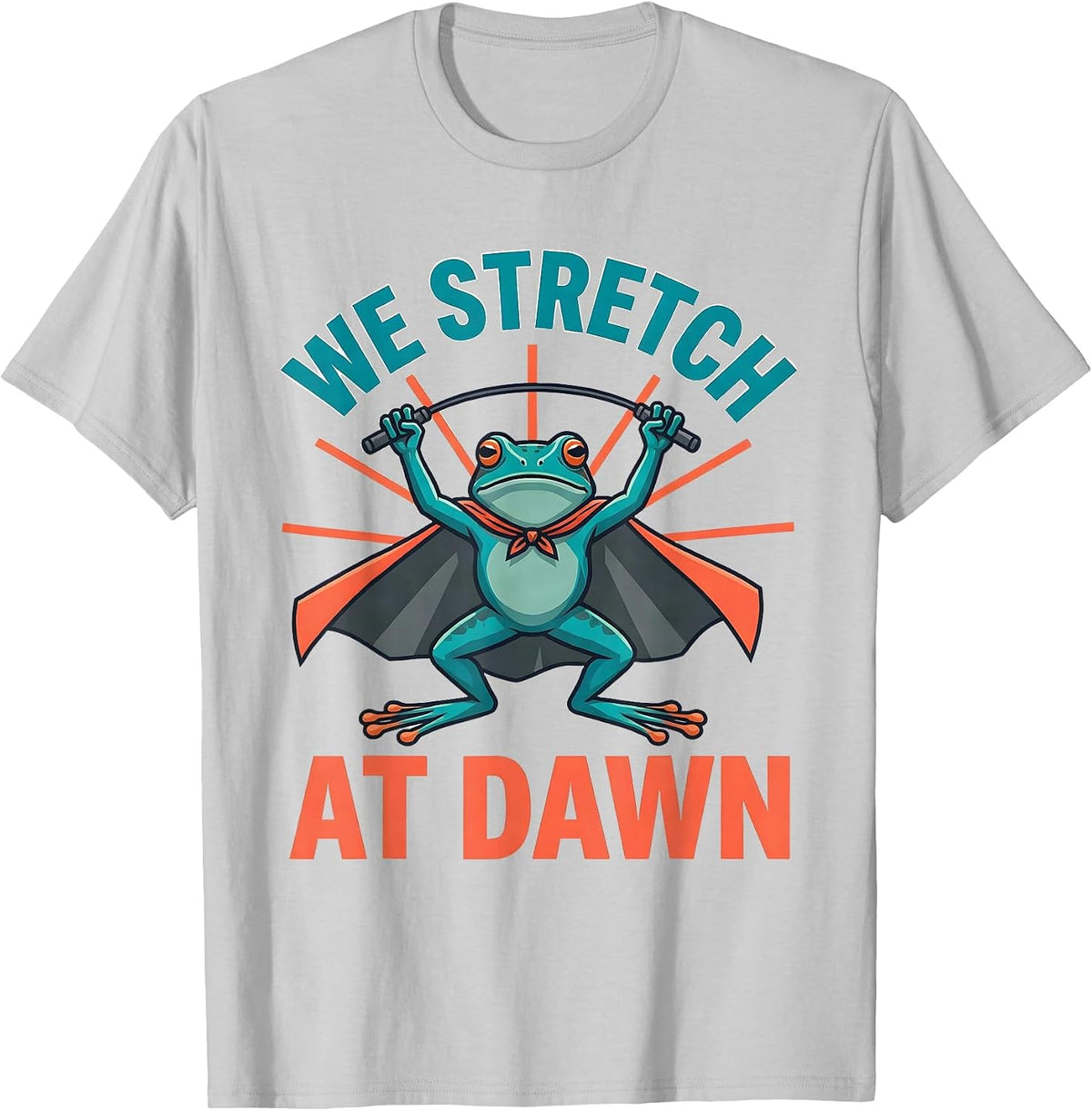 We Stretch At Dawn Funny Teacher Frog Back to School T-Shirt, Men, Silver Grey, X-Large - As Pictured