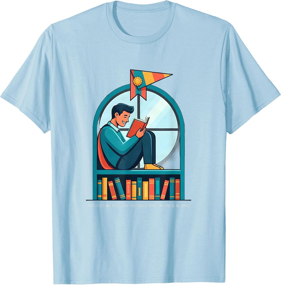 Men's 100 Days In, Still My Favorite Spot In The Building Teacher T-Shirt - Baby Blue