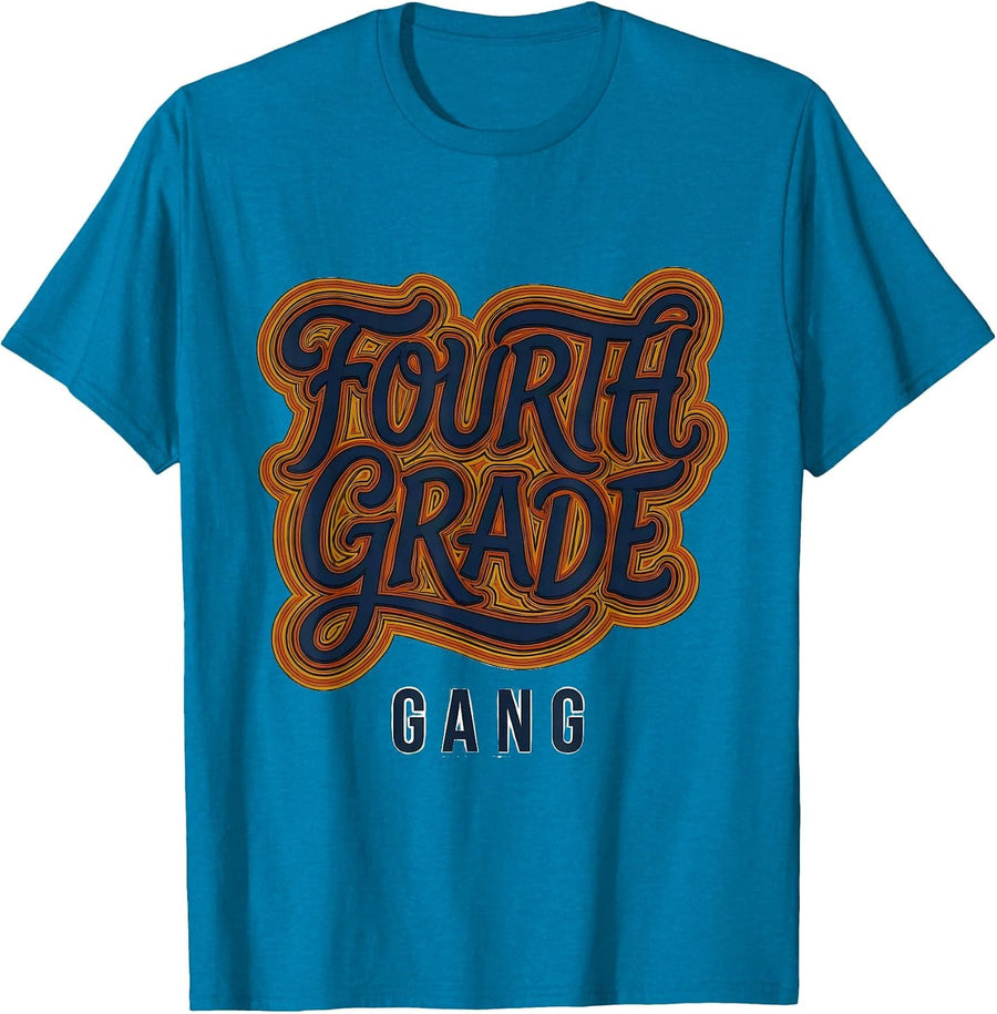 Fourth Grade Gang Retro Teacher Student Back To School T-Shirt - Sapphire Blue