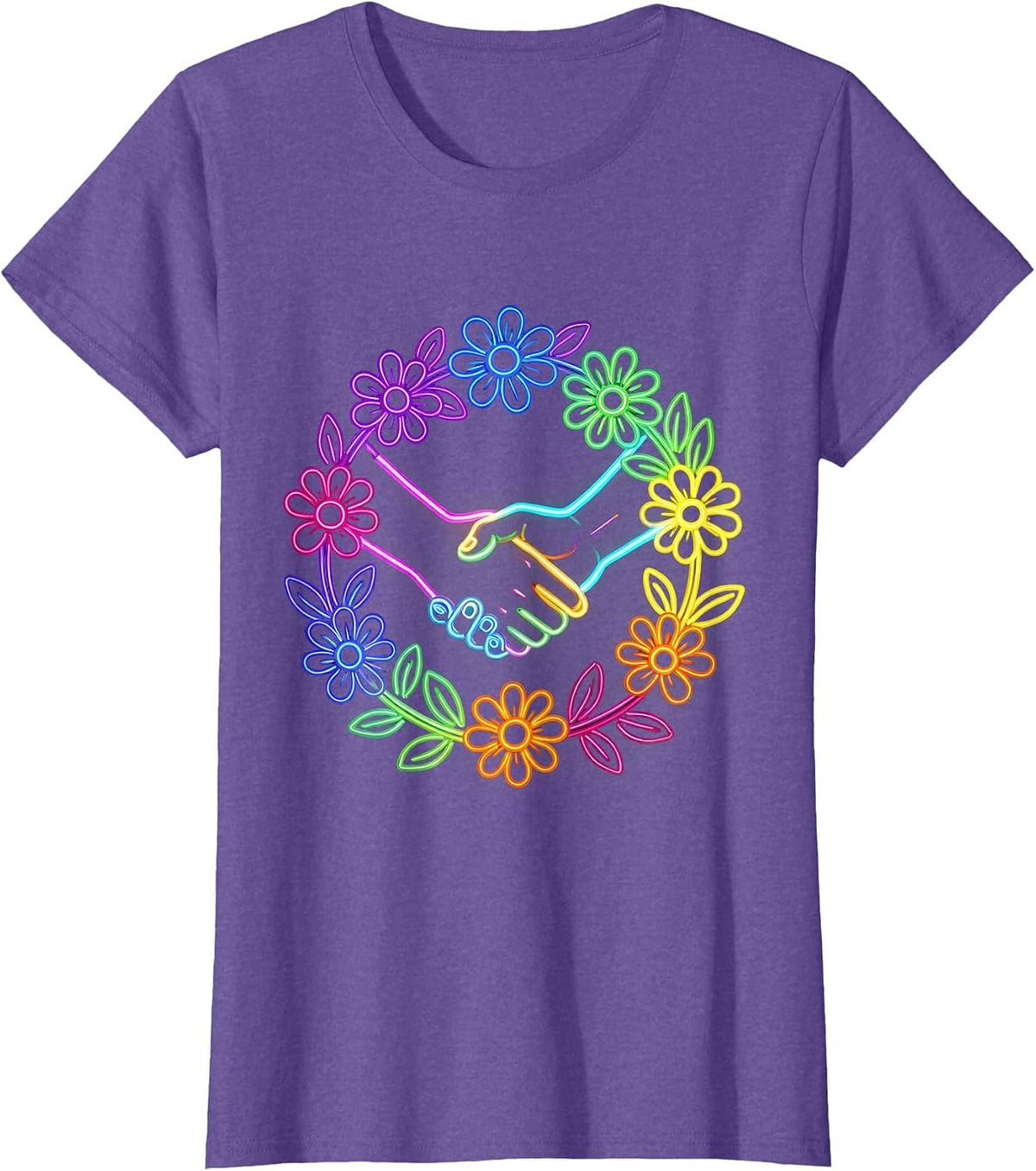 Women's Pride Floral Hands Unity Graphic Design T-Shirt - Purple Heather