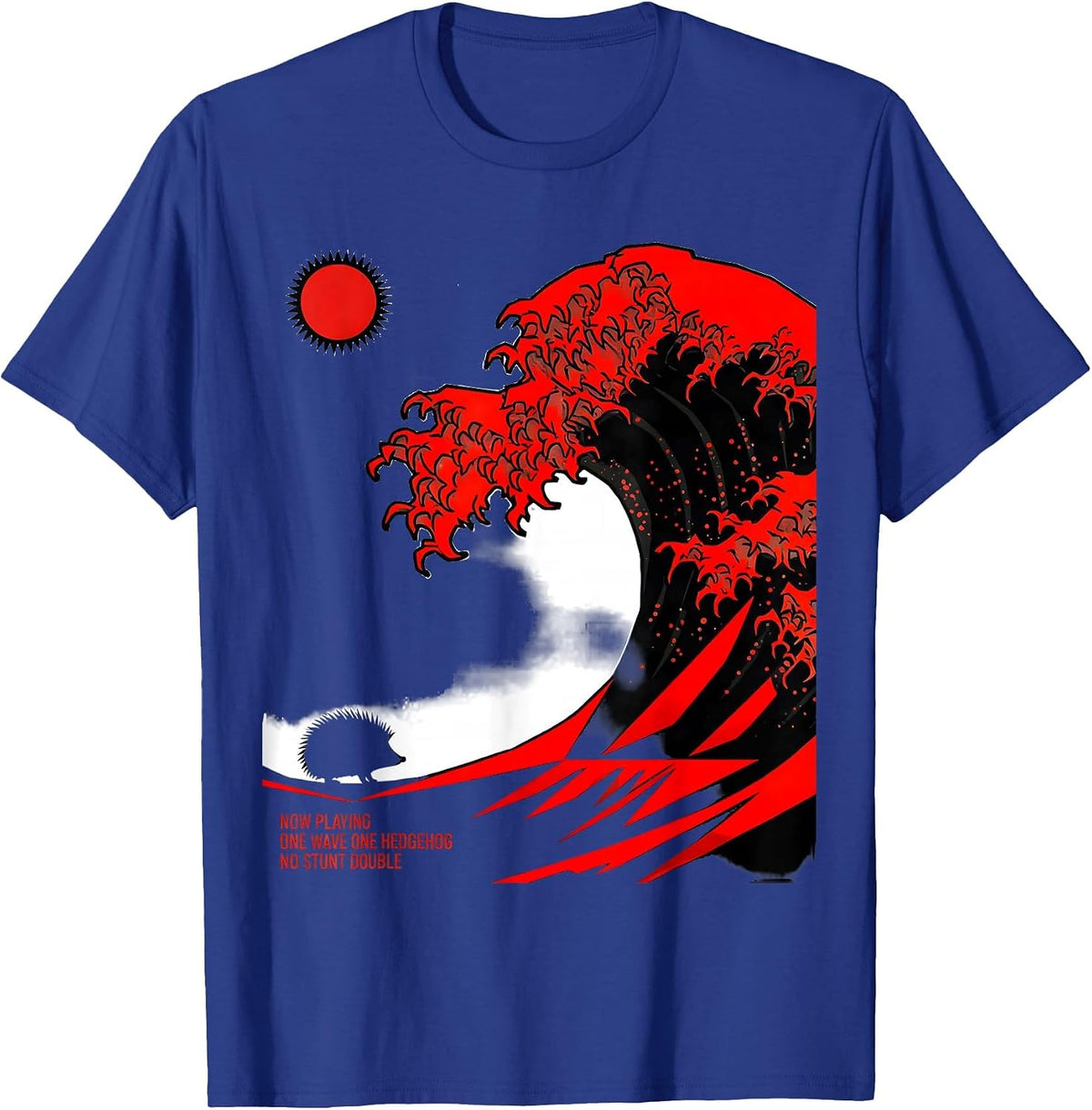 Men's Now Playing: One Wave, One Hedgehog, No Stunt Double Swiss T-Shirt - Royal Blue