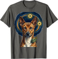 Basenji Dog Van Gogh Style Starry Night Portrait T-Shirt - Asphalt Grey