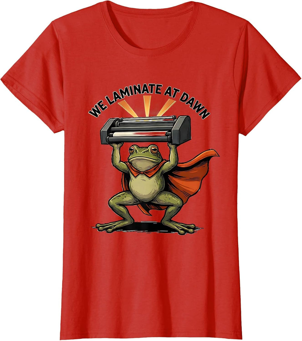 Women's We Laminate At Dawn Funny Teacher Frog Back to School T-Shirt - Red