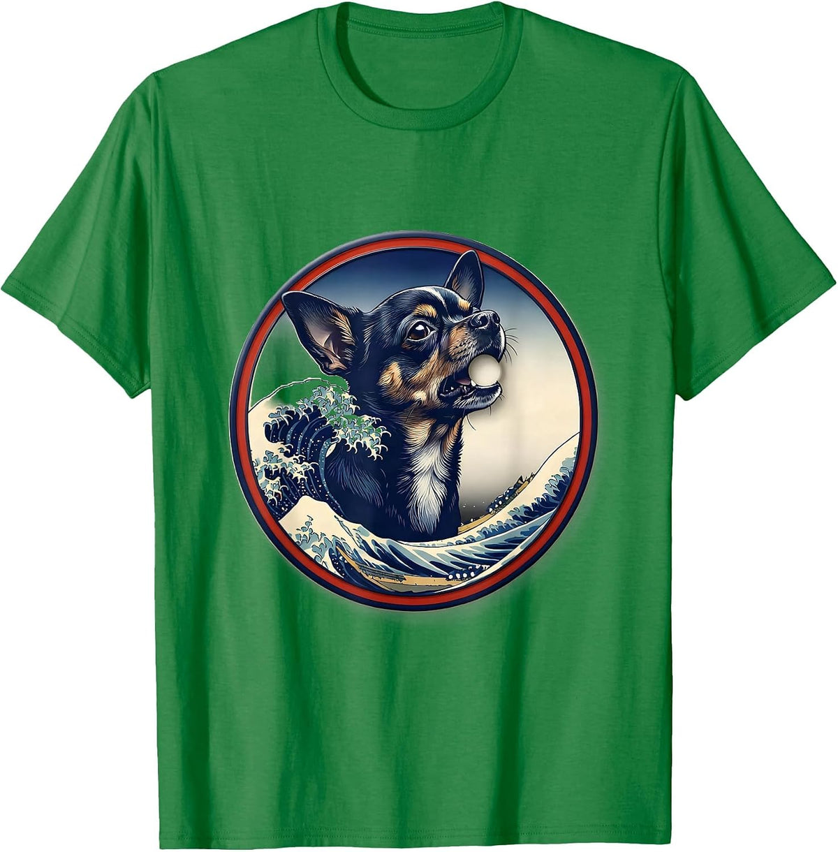 Men's Chihuahua Howling to The Moon Vintage Mystical Dog Art T-Shirt - Kelly Green