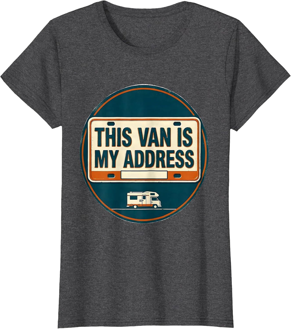 Women's This Van Is My Address Vintage Van Life Nostalgic Road Trip T-Shirt - Dark Heather Grey